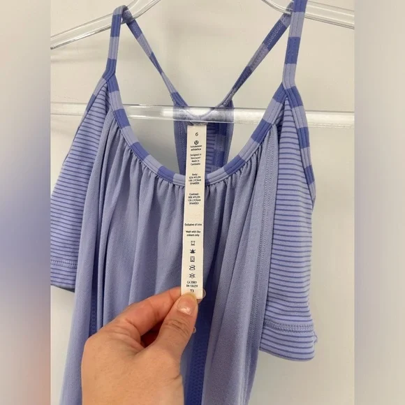 Lululemon No Limits Tank Top Size 6 Bra Support Light Blue Racerback Logo - Picture 3 of 5
